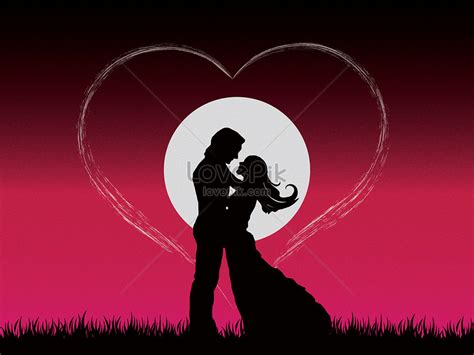 Romantic love couple silhouette in the sunset illustration image ...