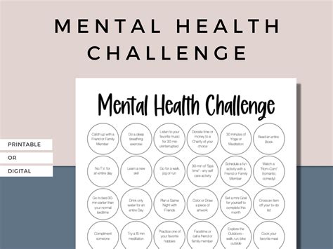 PRINTABLE Mental Health Game, Self Care Bingo, Mental Health Challenge ...