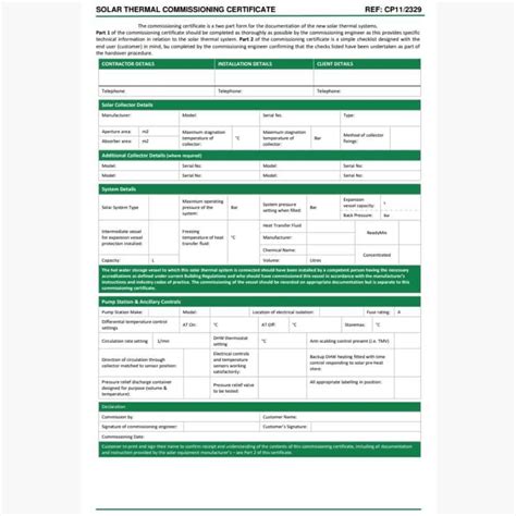 Solar Thermal Commissioning Certificate & Checklist CP11 For ServiceM8