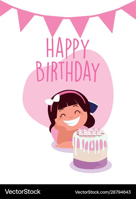 Girl cartoon with happy birthday cake Royalty Free Vector