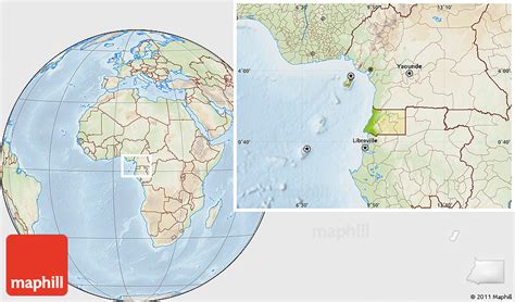 Physical Location Map of Equatorial Guinea, lighten