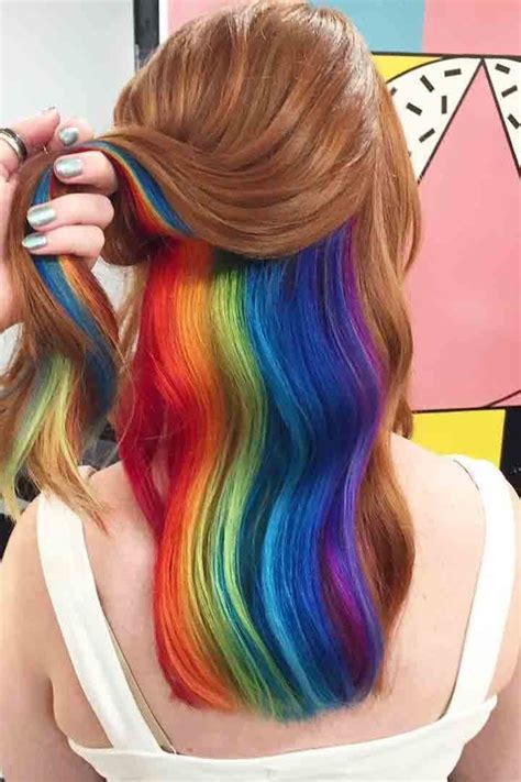 This Hidden Rainbow Hair Looks Like It Was Hand-Painted by Lisa Frank | Hair color underneath ...