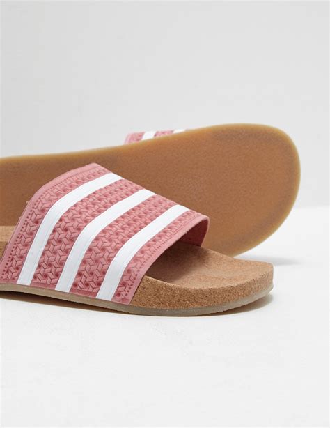 adidas Originals Leather Womens Adilette Cork Slides Pink - Lyst