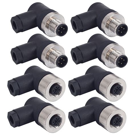 Buy Lonlonty M12 4 Pin Male & Female Right Angle Socket Panel Aviation Wire Connector,12mm ...