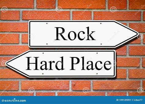 Between Rock and Hard Place Signpost Concept Brick Wall Stock Image ...