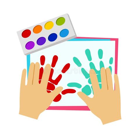 Two Hands Painting with Finger Paint, Elementary School Art Class Vector Illustration Stock ...