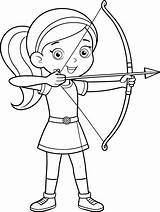 Coloring Page For Kids  Girl Doing Archery Black And White Line Art sketch template