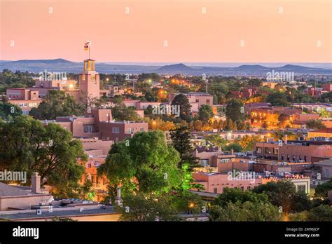 Santa Fe, New Mexico, USA downtown skyline at dusk Stock Photo - Alamy