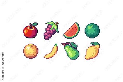 Pixel Art Fruit Icons Illustrations created in 32x32 resolution ...