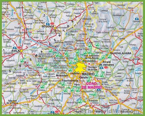 Large detailed map of Community of Madrid with cities and towns ...