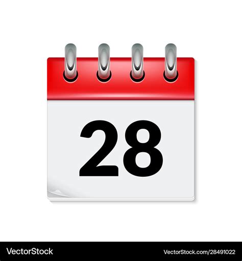 Calendar icon with date 28 day month flat agenda Vector Image