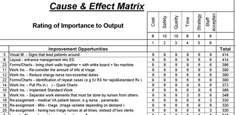 Cause & Effects Matrix-Prioritization of Improvement Activities Visual ...