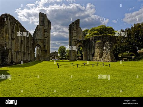 site of King Arthur's tomb in Glastonbury Abbey Stock Photo, Royalty ...