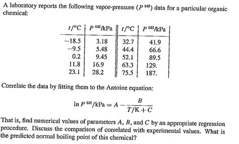 Solved Antoine's Equation. Note: t/C means "the temperature | Chegg.com