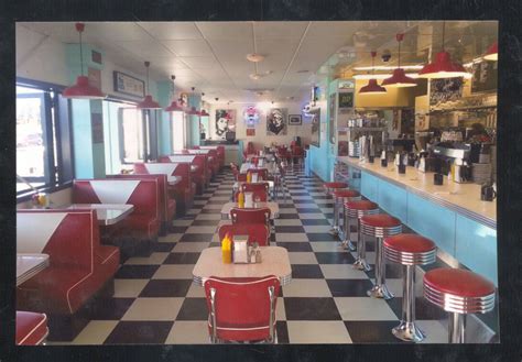 RESTAURANT DINER INTERIOR 1950's MID CENTURY MODERN DÉCOR POSTCARD COPY ...