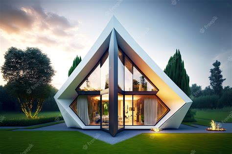 Premium Photo | Beaful modern house with triangle roof with flat paths ...