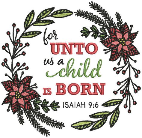 For Unto Us a Child Is Born Isaiah 9-6 Bible Verse Religious Filled Ma – Embroiderymonkey