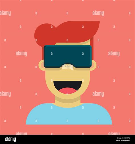 Excited young person in virtual reality headset. Funny cartoon character isolated on coral color ...