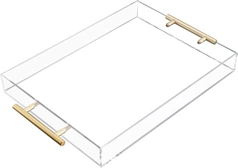 Clear Acrylic Serving Tray 12x16 Inches/30x40CM with Gold Handles Large Rectangle Decorative ...
