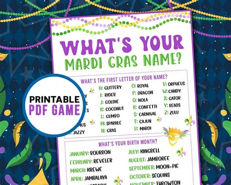 Whats Your Mardi Gras Name Party Games for Adults & Kids - Etsy | Mardi gras party theme, Mardi ...