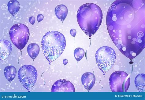 Elegant Purple Flying Helium Balloons with Bokeh Effect and Glitter ...