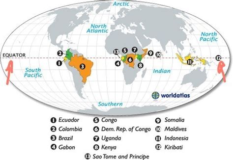 On the world map show the countries that lie in the equatorial region - Brainly.in