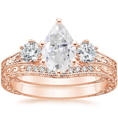 Moissanite Three Stone Hudson Bridal Set (1/3 ct. tw.) in 14K Rose Gold