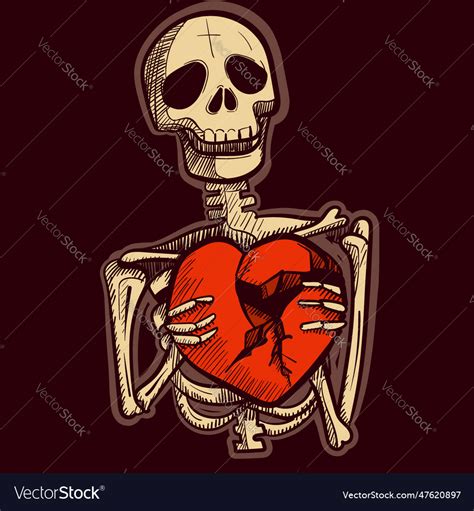 A skeleton holding broken heart Royalty Free Vector Image