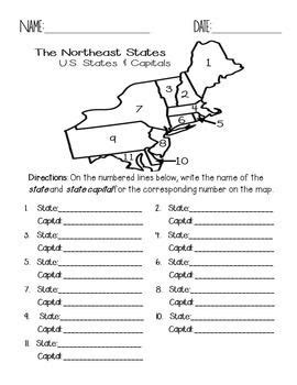 Northeast States and Capitals Quiz Pack | States and capitals, Social studies worksheets, Kids ...