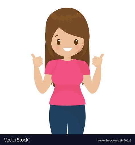 Happy woman shows thumbs up gesture cool Vector Image