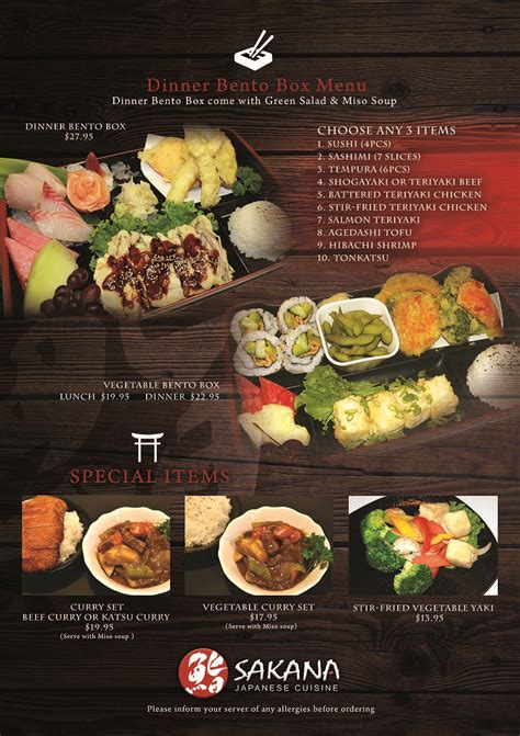 Bento Box Menu – Sakana Japanese Cuisine