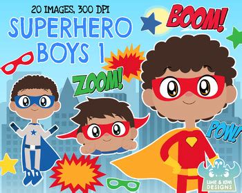 Superhero Boys 1 Clipart - Instant Download Vector Art