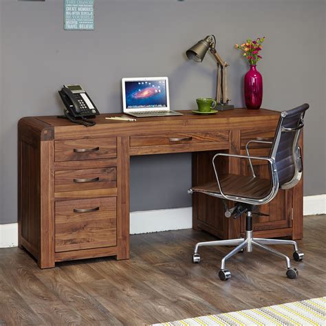 Solid Walnut Twin Pedestal Computer Desk - Shiro | STORE