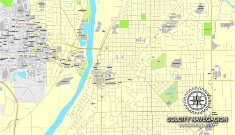 Lafayette Indiana US printable vector street map: City Plan full editable, Adobe Illustrator