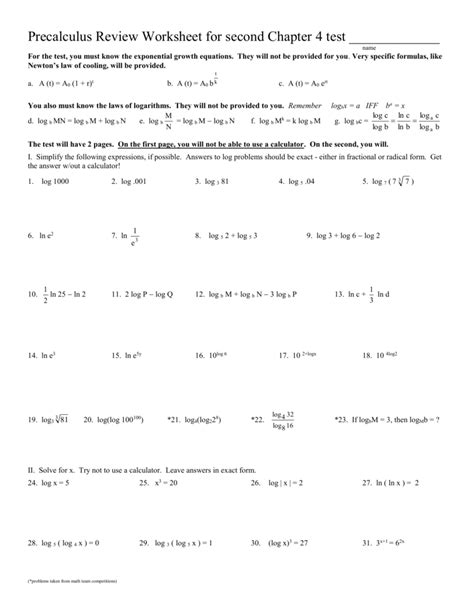 Precalculus Worksheet - Printable Word Searches