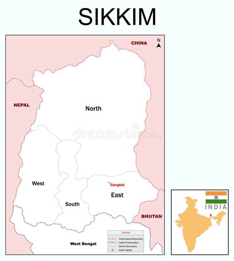 Sikkim Map. Highlight Sikkim Map on India Map with a Boundary Line ...