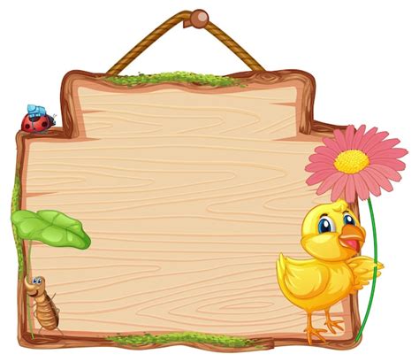 Free Vector | Blank wooden signboard with little chick