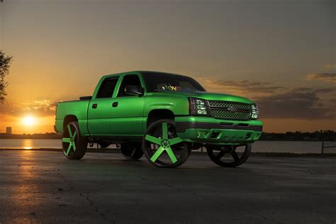 Lifted Envy Green Silverado on a Set of Custom Wheels Silverado Crew Cab, Chevy Trucks Silverado ...