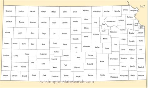 ♥ A large detailed Kansas State County Map