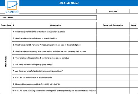 5S-Audit-Checklist-Factory - CSense Management Solutions