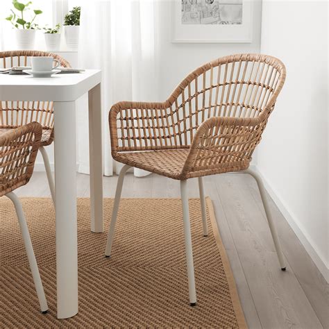 NILSOVE Chair with armrests - rattan/white - IKEA