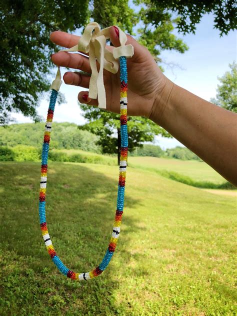 Native American Beaded Necklace - Rainbow - Buckskin - Powwow Necklace - Regalia Necklace ...