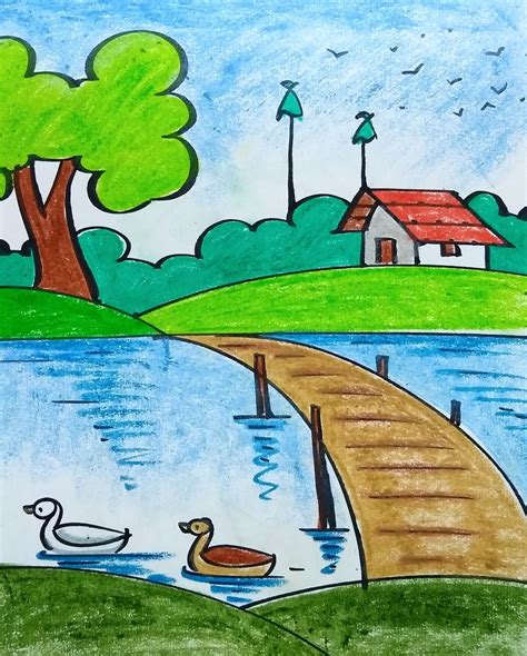 Easy oil pastel | Scenery drawing for kids, Easy scenery drawing, Easy ...