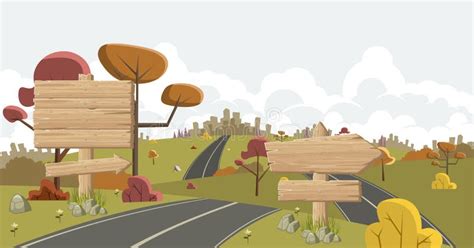 Cartoon Road with Wooden Sign . Stock Vector - Illustration of aiming ...