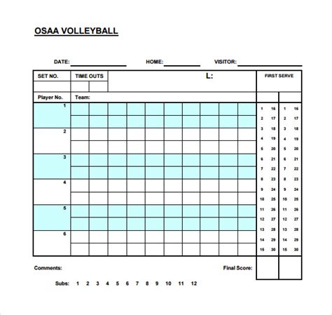 Volleyball Score Sheet Printable - Printable Word Searches