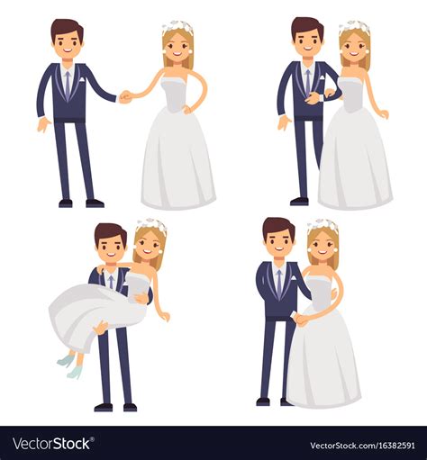 Cartoon wedding couple just married Royalty Free Vector