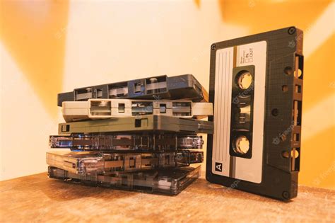 Premium Photo | A pile of old fashioned cassette tapes