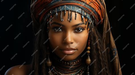 Premium AI Image | young woman in a traditional headdress with tribal patterns
