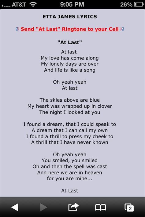 Lyrics to "At Last" by Etta James | At last lyrics, Songs, Lyrics