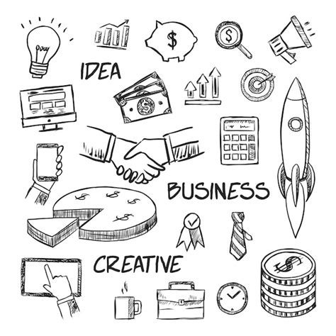 Premium Vector | Business icon set doodles hand drawn vector ...